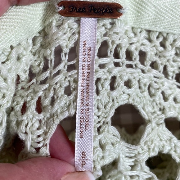 Free People New Size S Sweet Talker Boho Long Crochet Knit Cardigan Honeydew - Picture 15 of 16